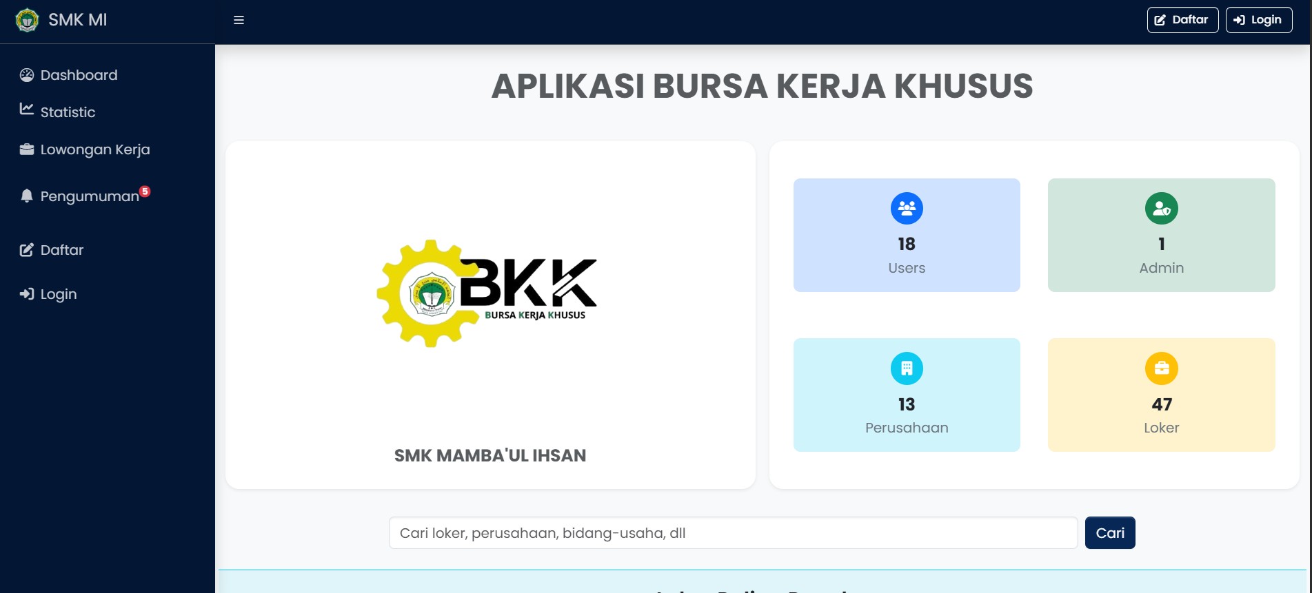 Aplikasi Bursa Kerja Khusus berbasis web